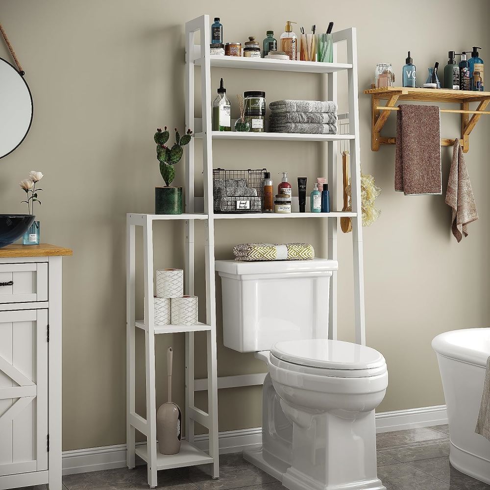 Wood WC Toilet Bowl Rack Bookshelf For Bathroom