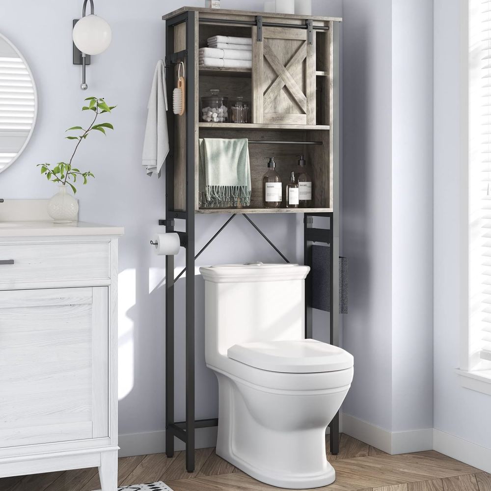 Wooden And Metal Tall Over The Toilet Towel Behind WC Rack For Bathroom