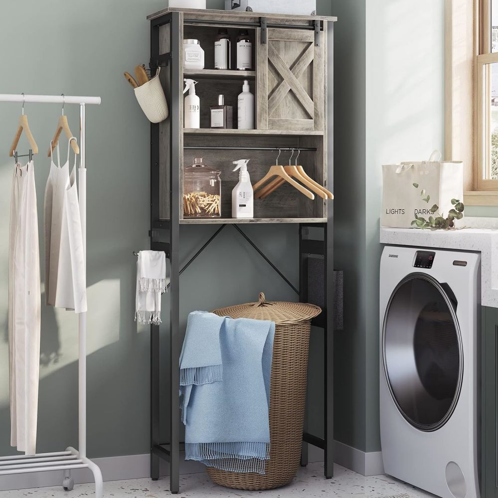 Wooden And Metal Tall Over The Toilet Towel Behind WC Rack For Bathroom