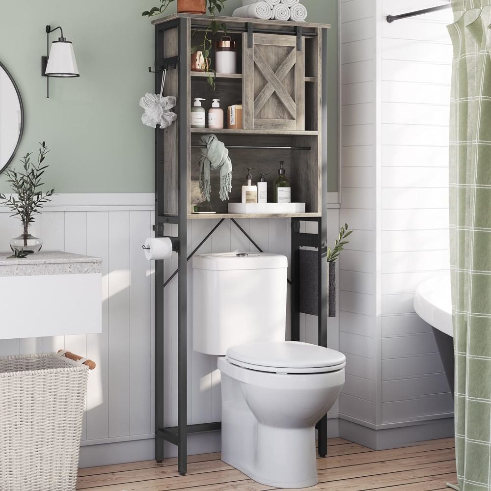 wooden and metal toilet wc rack