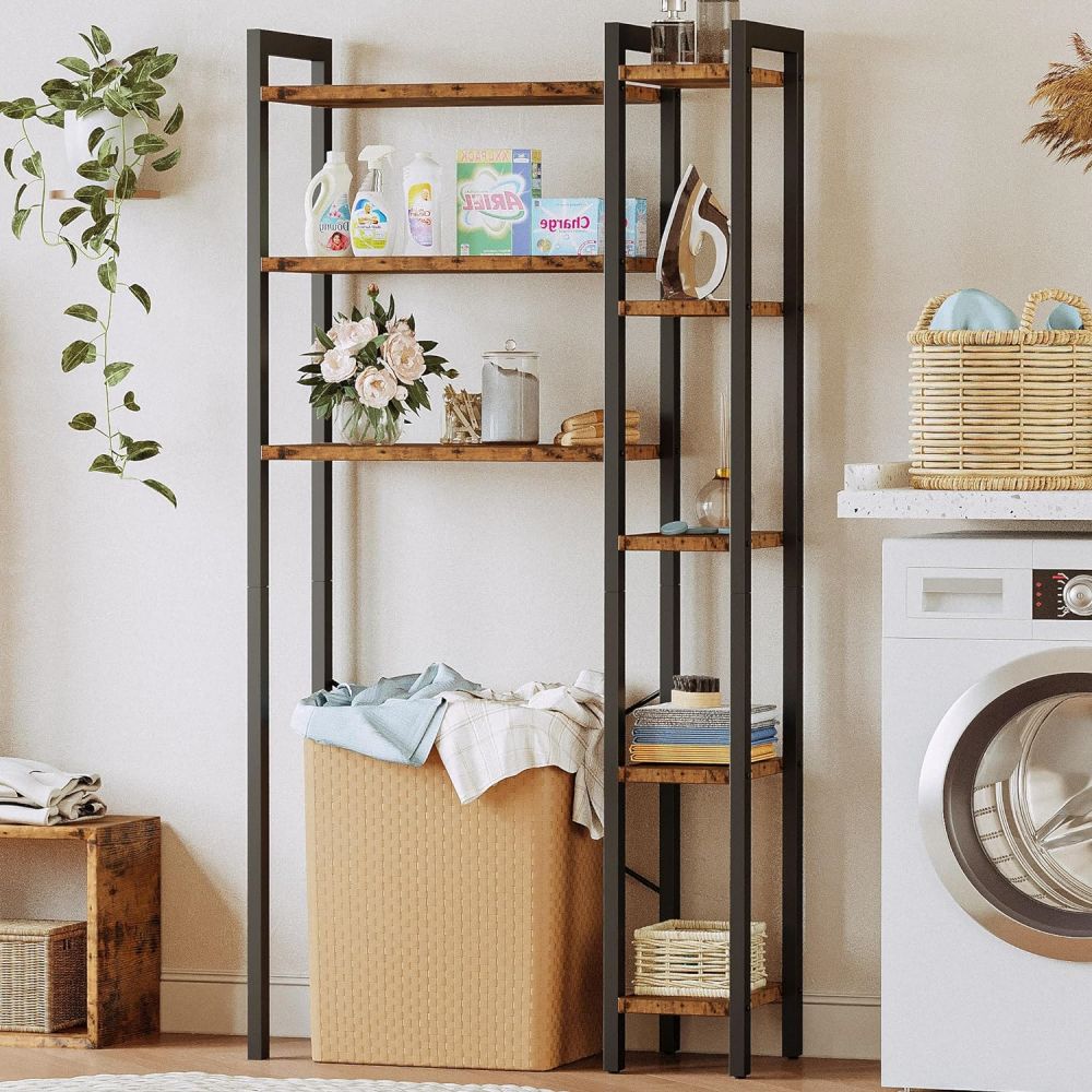 Bathroom Wooden Metal Over WC Toilet Towel Bar Rack Shelf