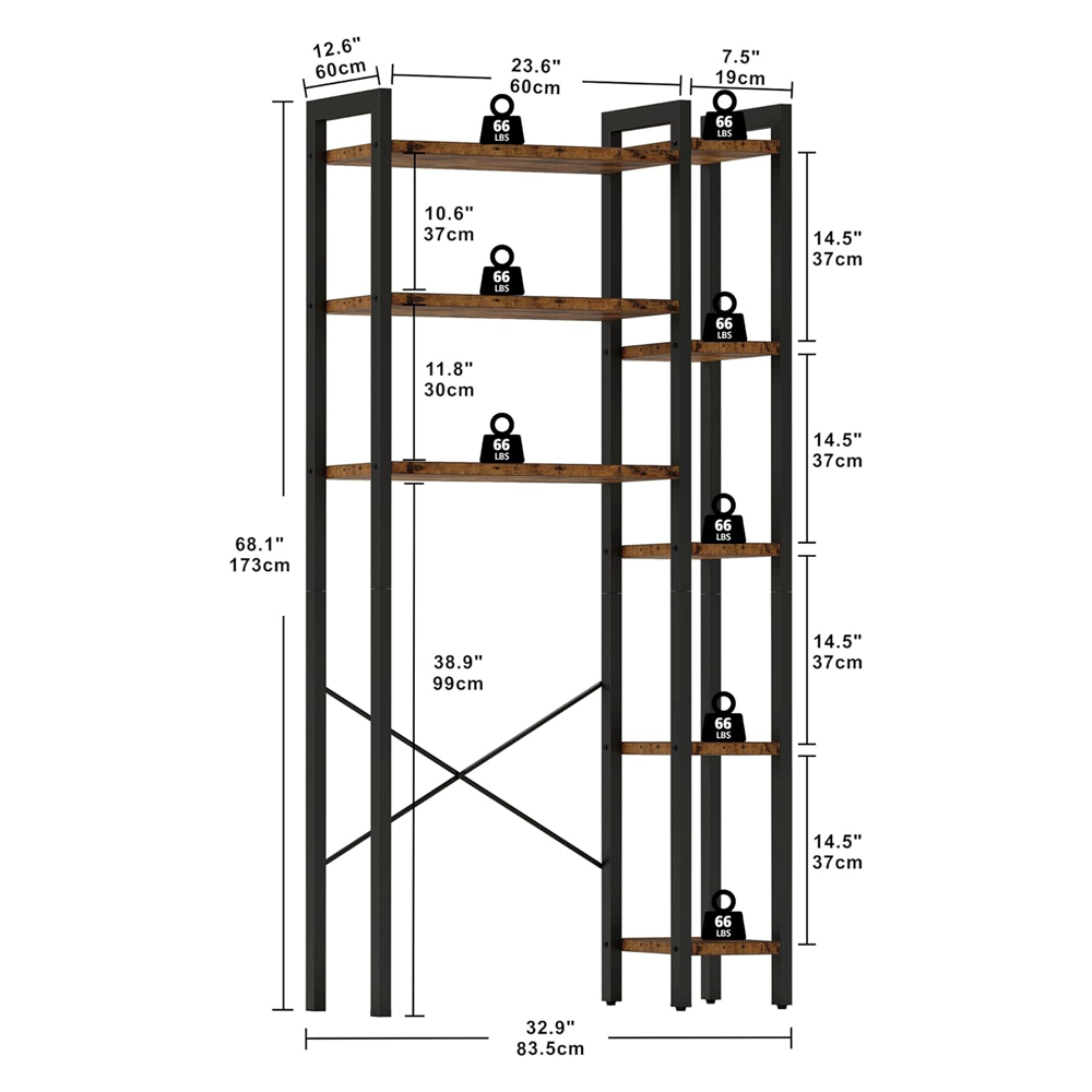 Bathroom Wooden Metal Over WC Toilet Towel Bar Rack Shelf