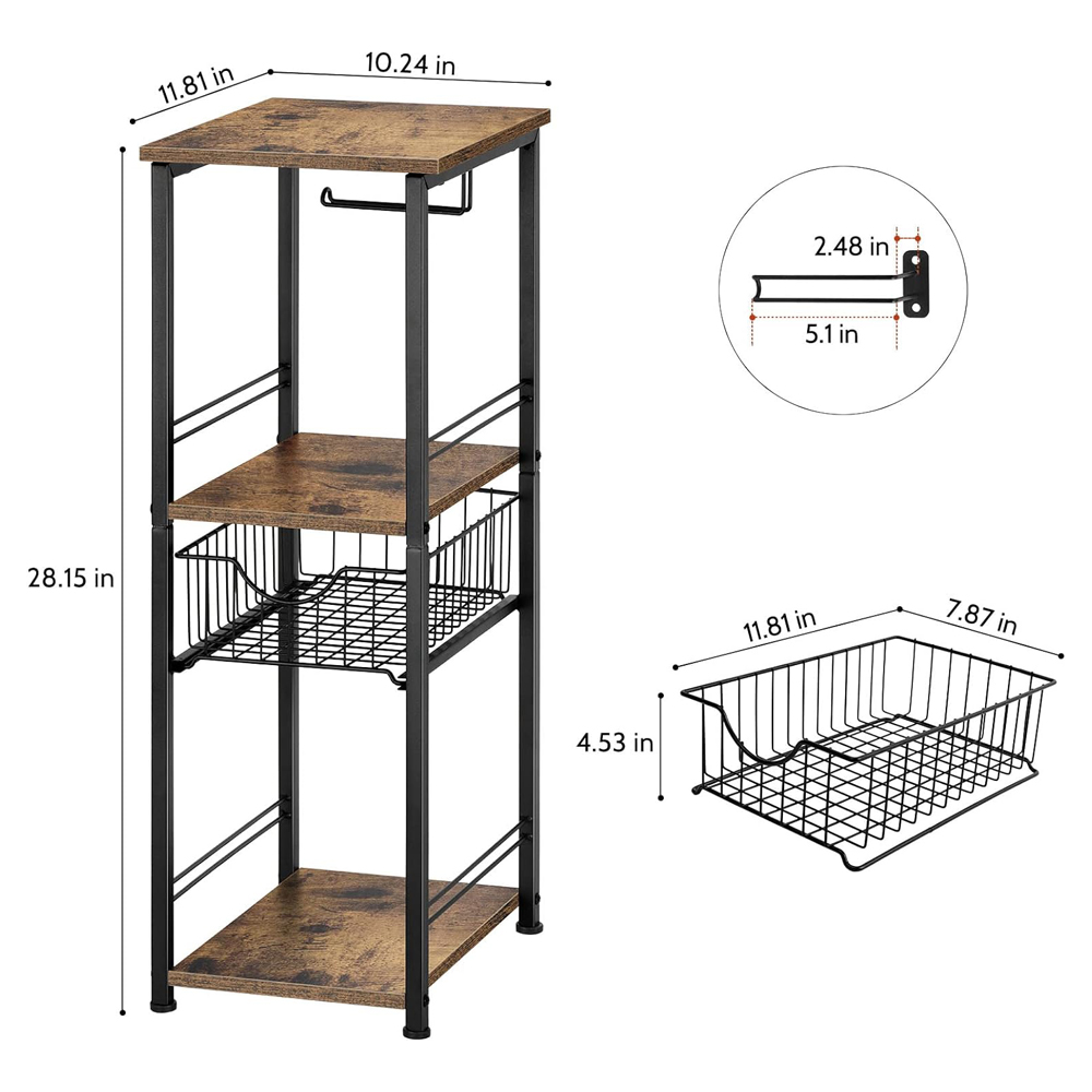 Wooden At Metal WC Toilet Paper Holder Stand Shelf Rack Para sa Banyo