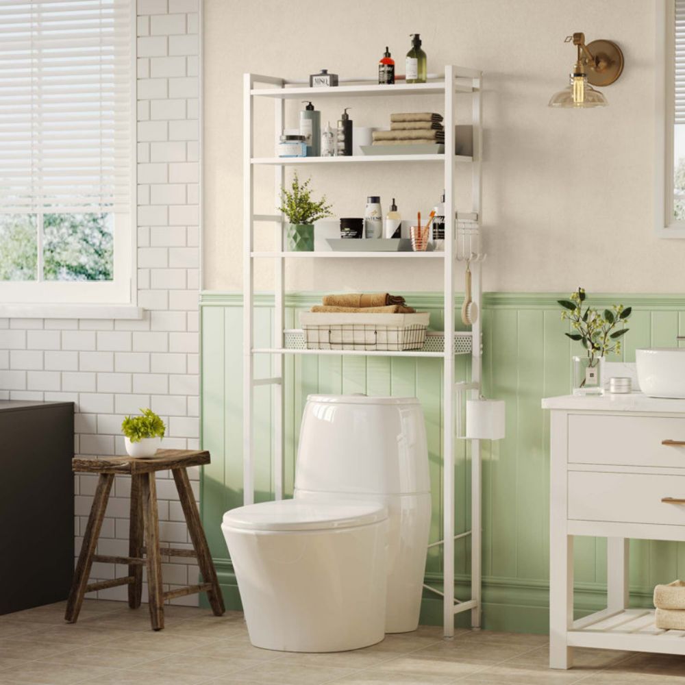 Modern Wooden Metal WC Towel Rack Above Toilet For Bathroom