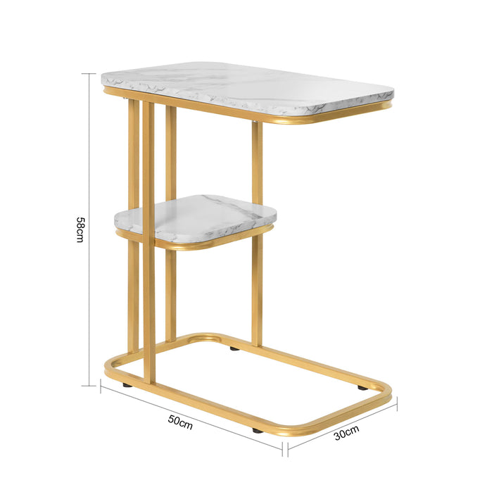 Table de chevet en forme de C de chambre à coucher étroite en métal pour de petits espaces