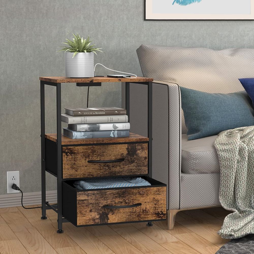 Large Bedroom Bedside Table Nightstand On Wheels With Drawers