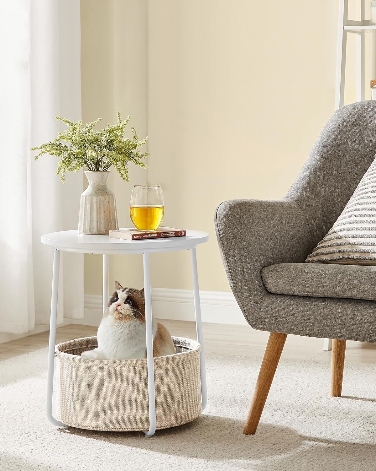 Mesa de noche alta y moderna de metal y madera para dormitorio