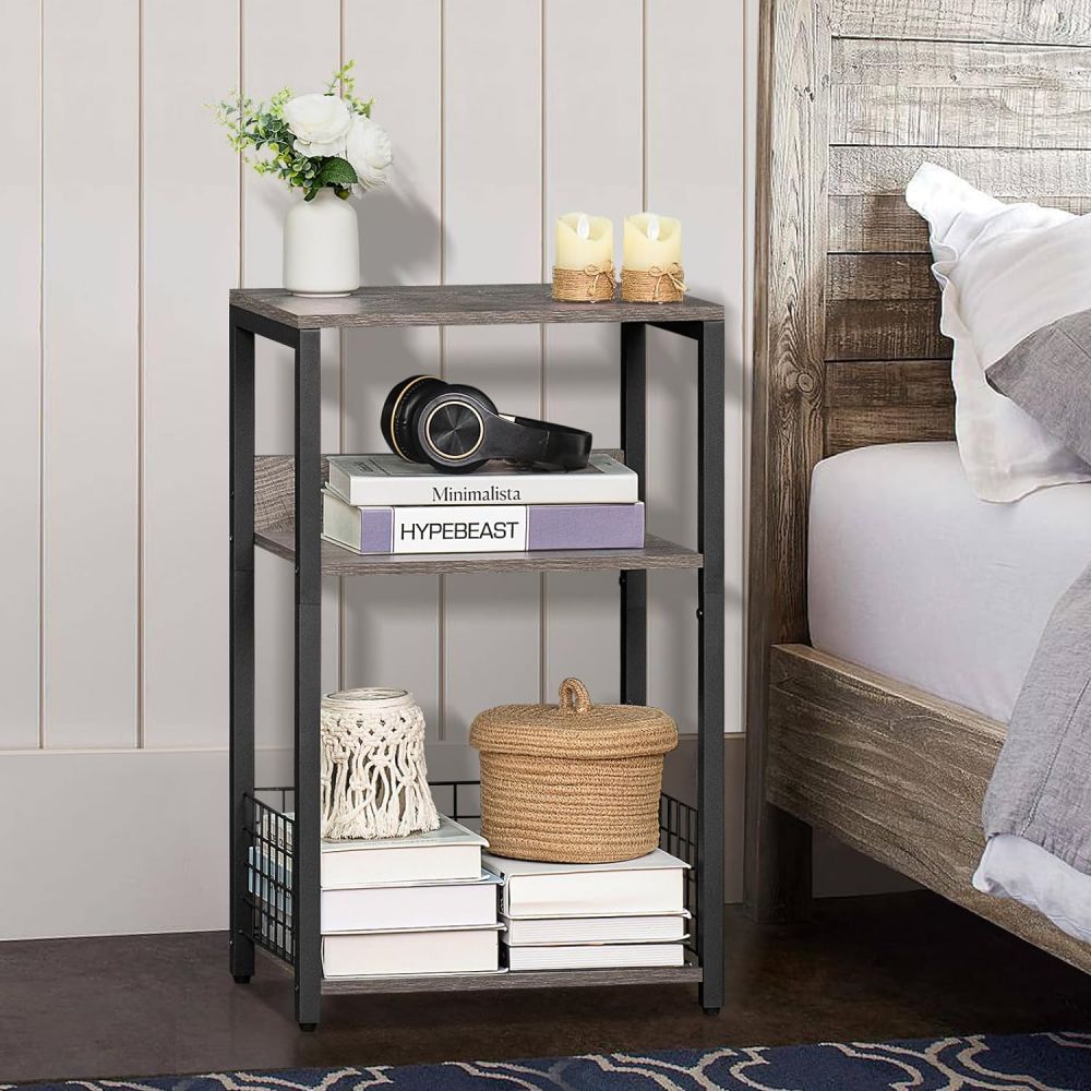 Maliit na Tall Modern Rustic Accent Wood At Metal Nightstand