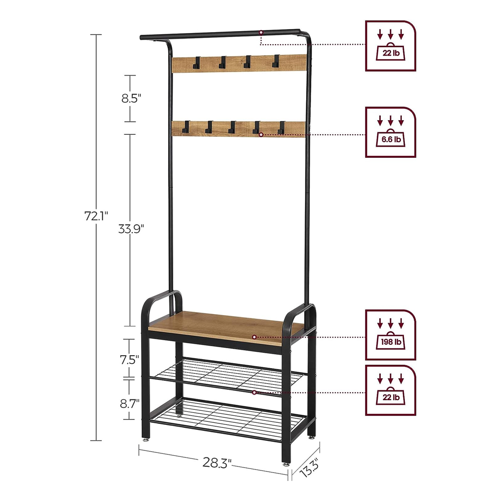 Metal Hallway Rack Tree Stand Hall And Coat With Bench