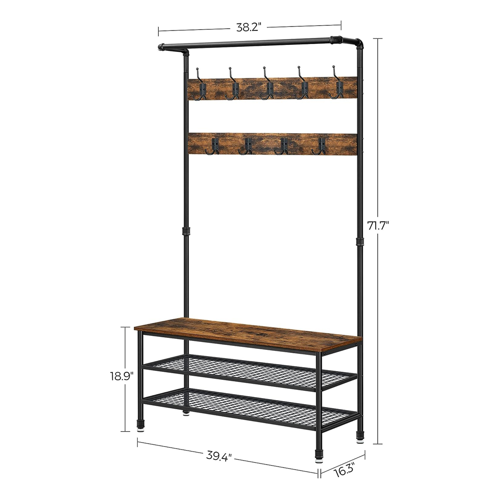 Wooden Hallway Tree Coat Rack Hall With Bench