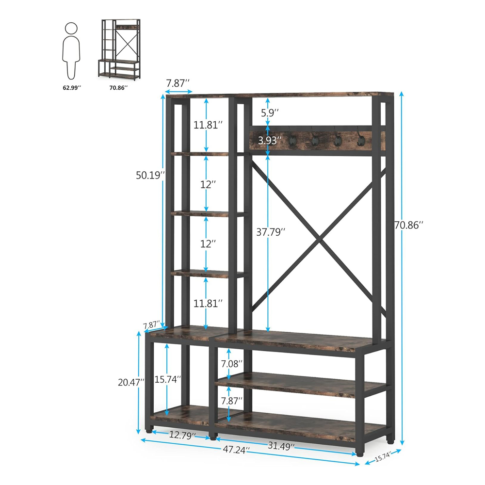 Wood Entryway Shoe Bench Coat Rack And Hall Tree