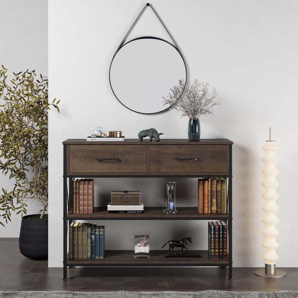 Wood And Metal Entryway Skinny Hallway Entrance Console Table With Drawers Storage