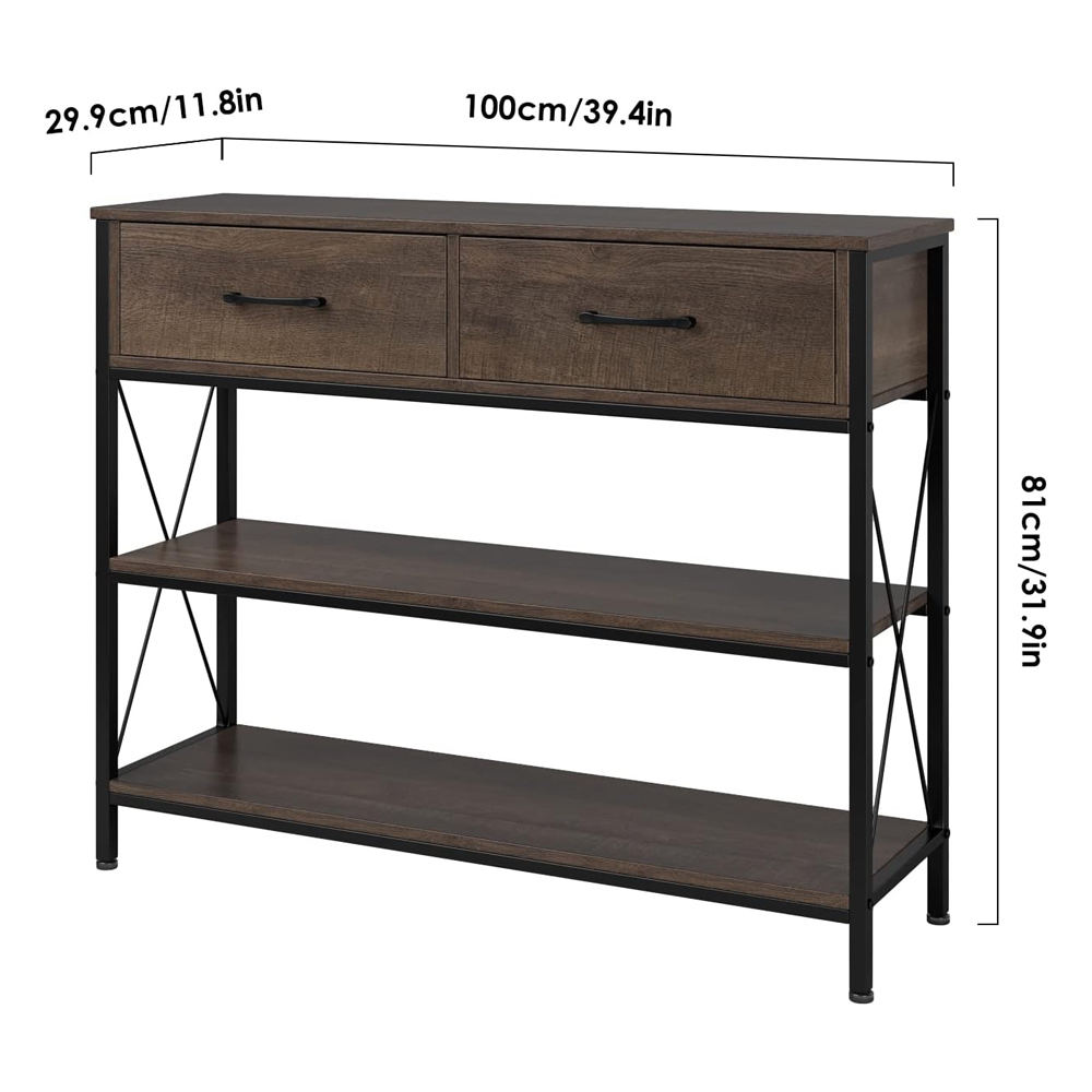 Schmaler Konsolentisch aus Holz und Metall für den Eingangsbereich mit Schubladen