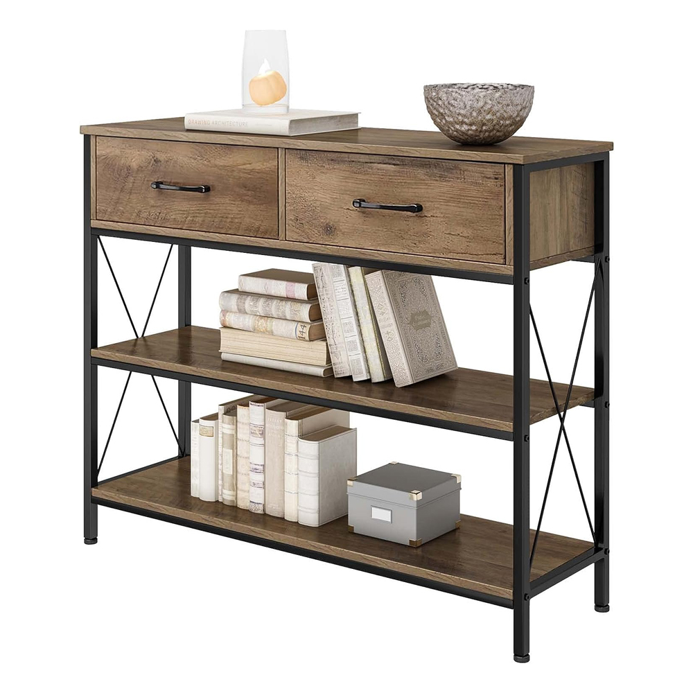 Wood And Metal Entryway Skinny Hallway Entrance Console Table With Drawers Storage