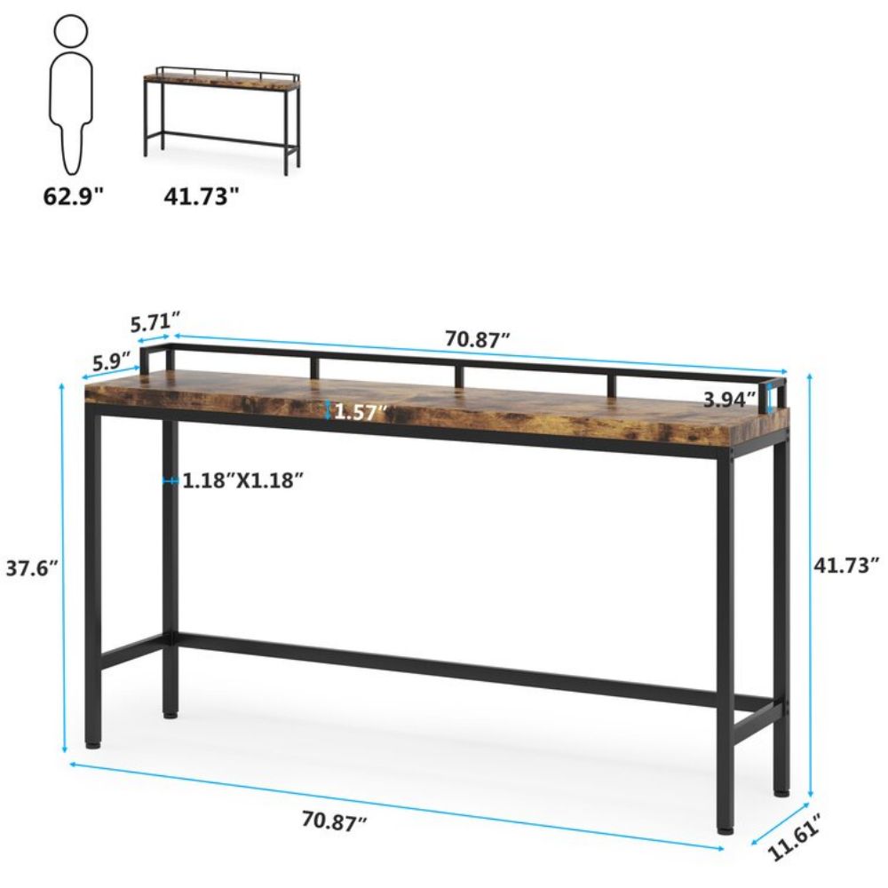 Mesa de console longa de madeira e metal para entrada estreita