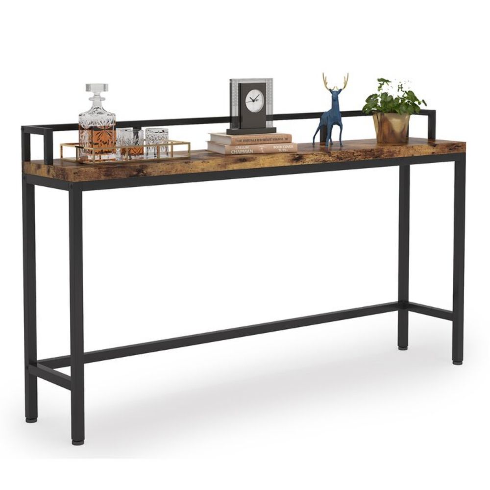 Long Wood And Metal Narrow Entryway Console Table