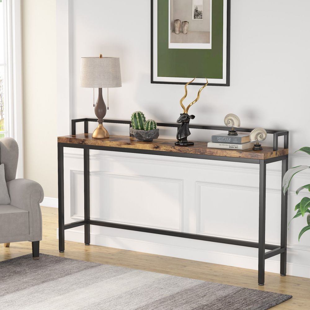 Long Wood And Metal Narrow Entryway Console Table