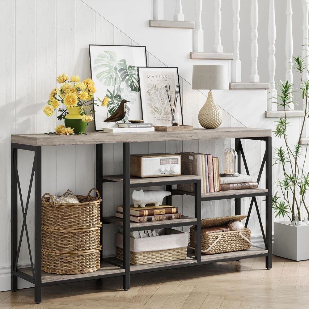 Modern Wooden Entryway Hallway Console Table With Shelves Storage