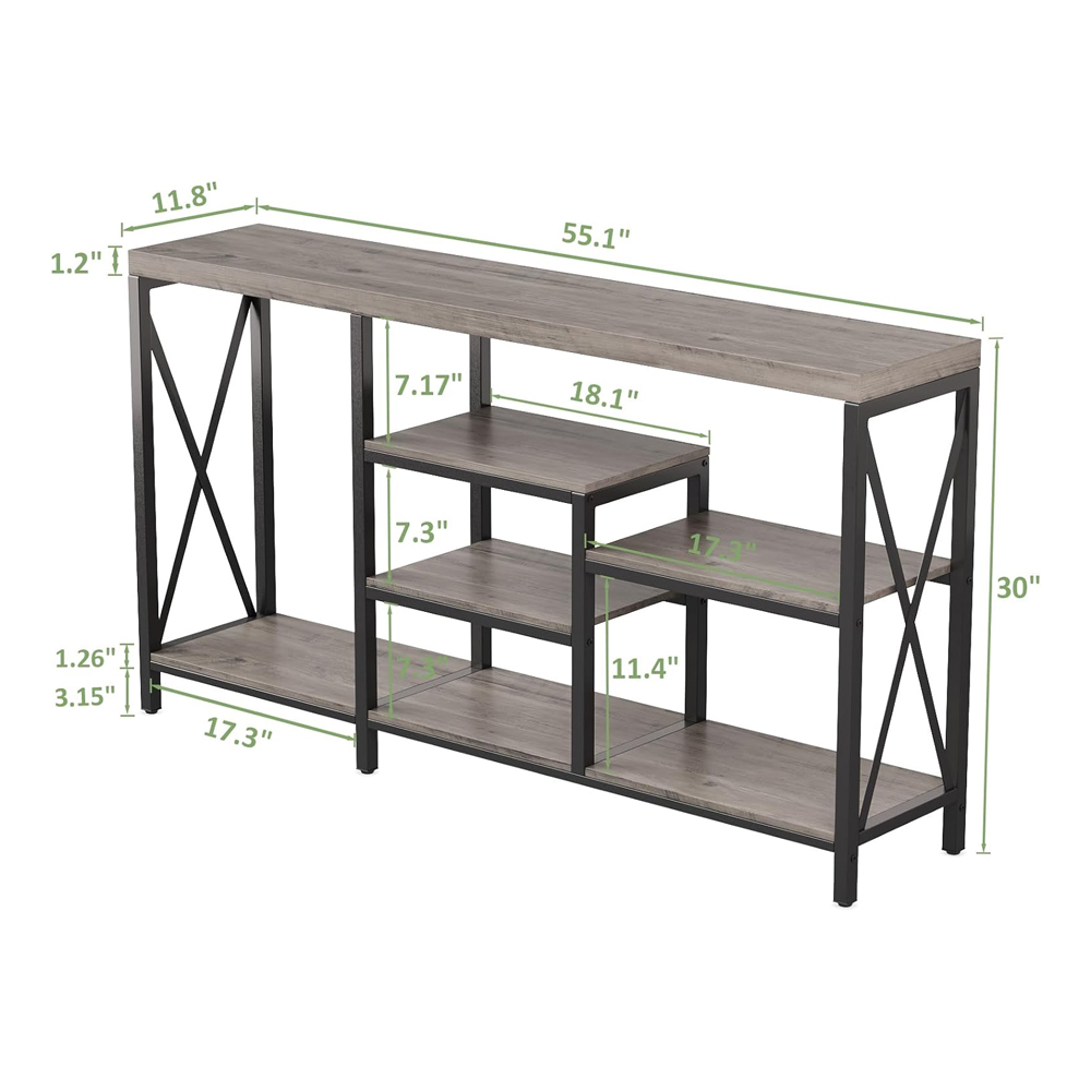 Table console de couloir d'entrée en bois moderne avec étagères de rangement