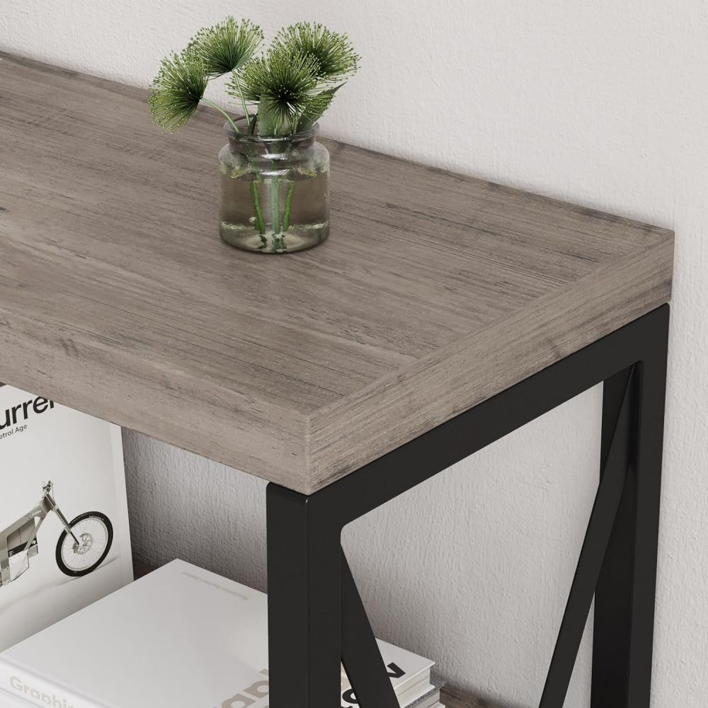 Table console de couloir d'entrée en bois moderne avec étagères de rangement