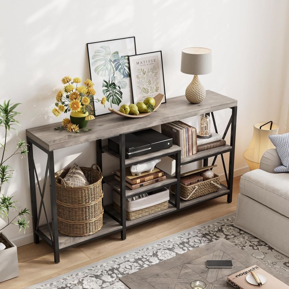 Modern Wooden Entryway Hallway Console Table With Shelves Storage