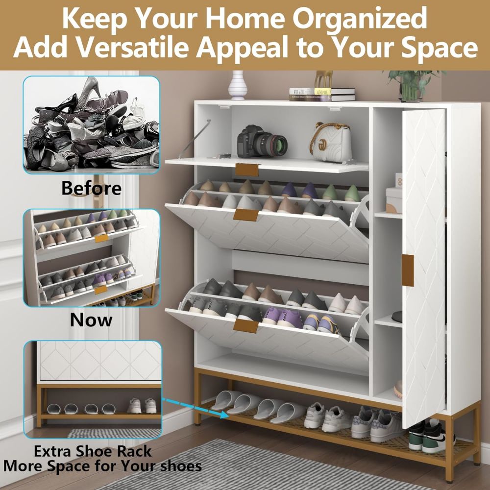 Entryway Shoe Storage Rack In Cabinet With Doors