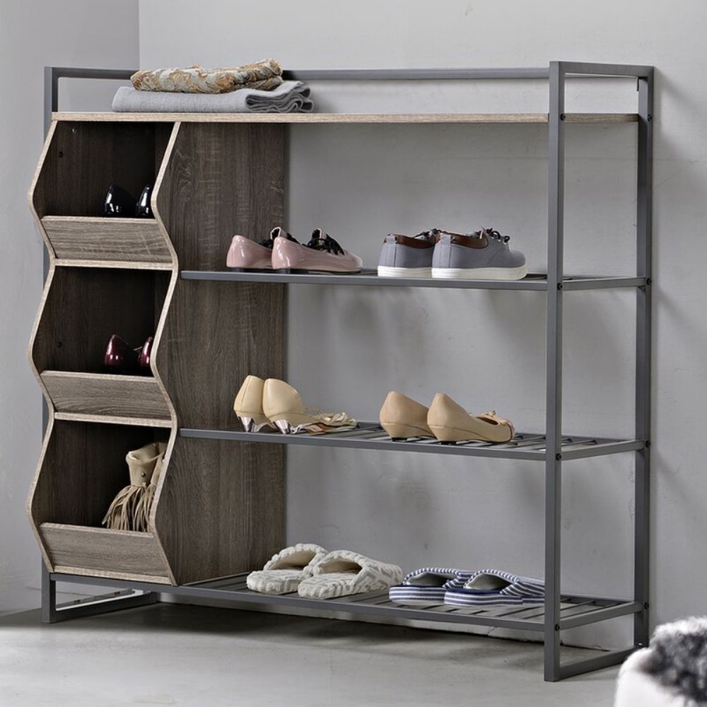 Wood At Metal Malaking Modern Entry Shoe Rack Bench