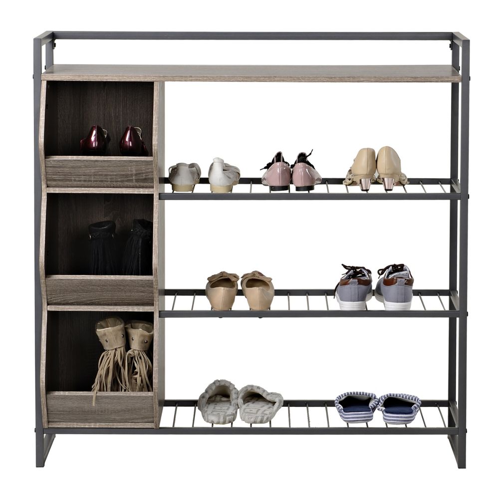 Wood And Metal Large Modern Entry Shoe Rack Bench