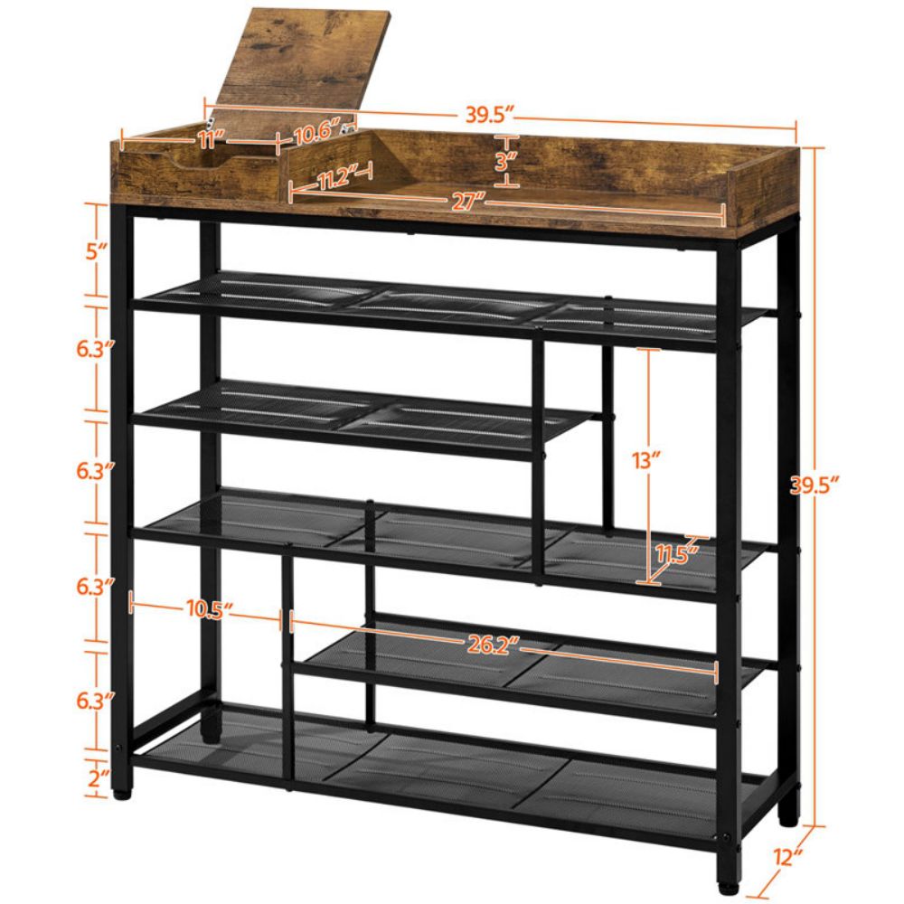 Großes, einfaches, modernes Schuhregal aus Holz und Metall mit Regal für den Eingangsbereich