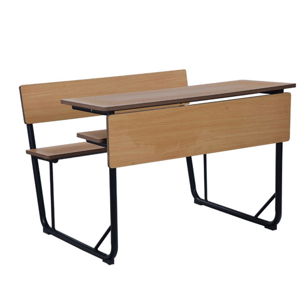 Large Wooden University School Classroom Double Student Table And Chair Set