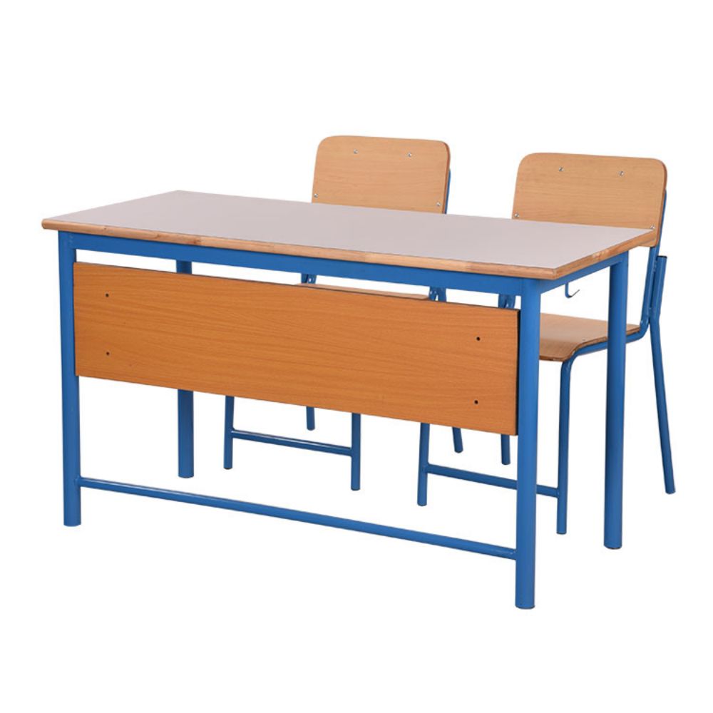 Metal Wooden University School Classroom Double Student Desk At Chair Set