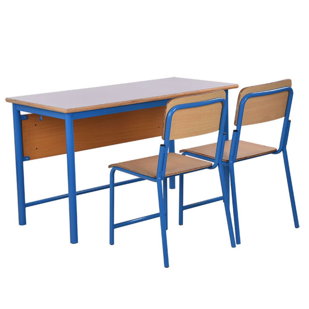 Metal Wooden University School Classroom Double Student Desk At Chair Set