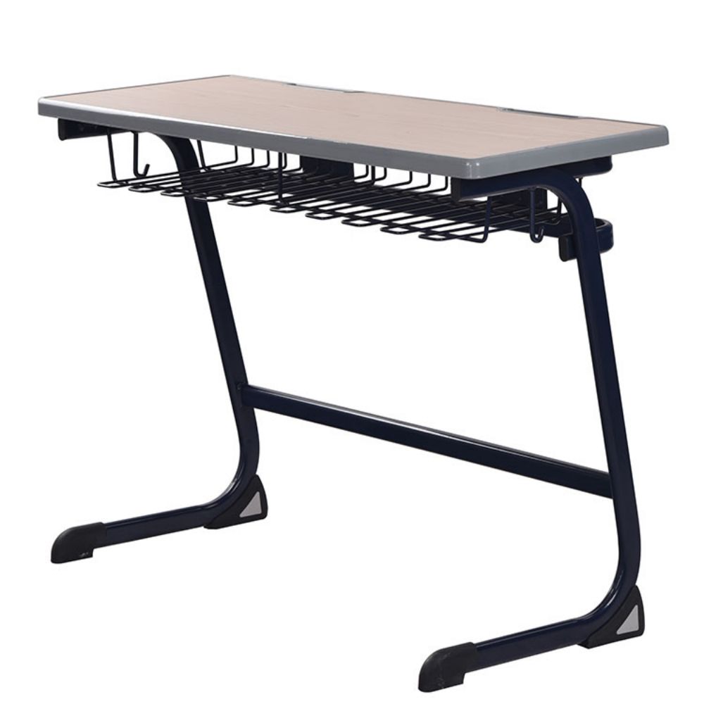 Wood And Metal University School Classroom Student Double Table And Chair Set