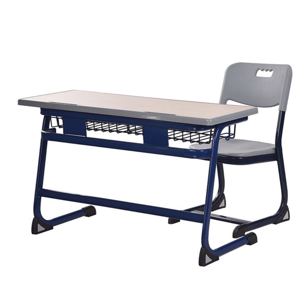 Wood And Metal University School Classroom Student Double Table And Chair Set