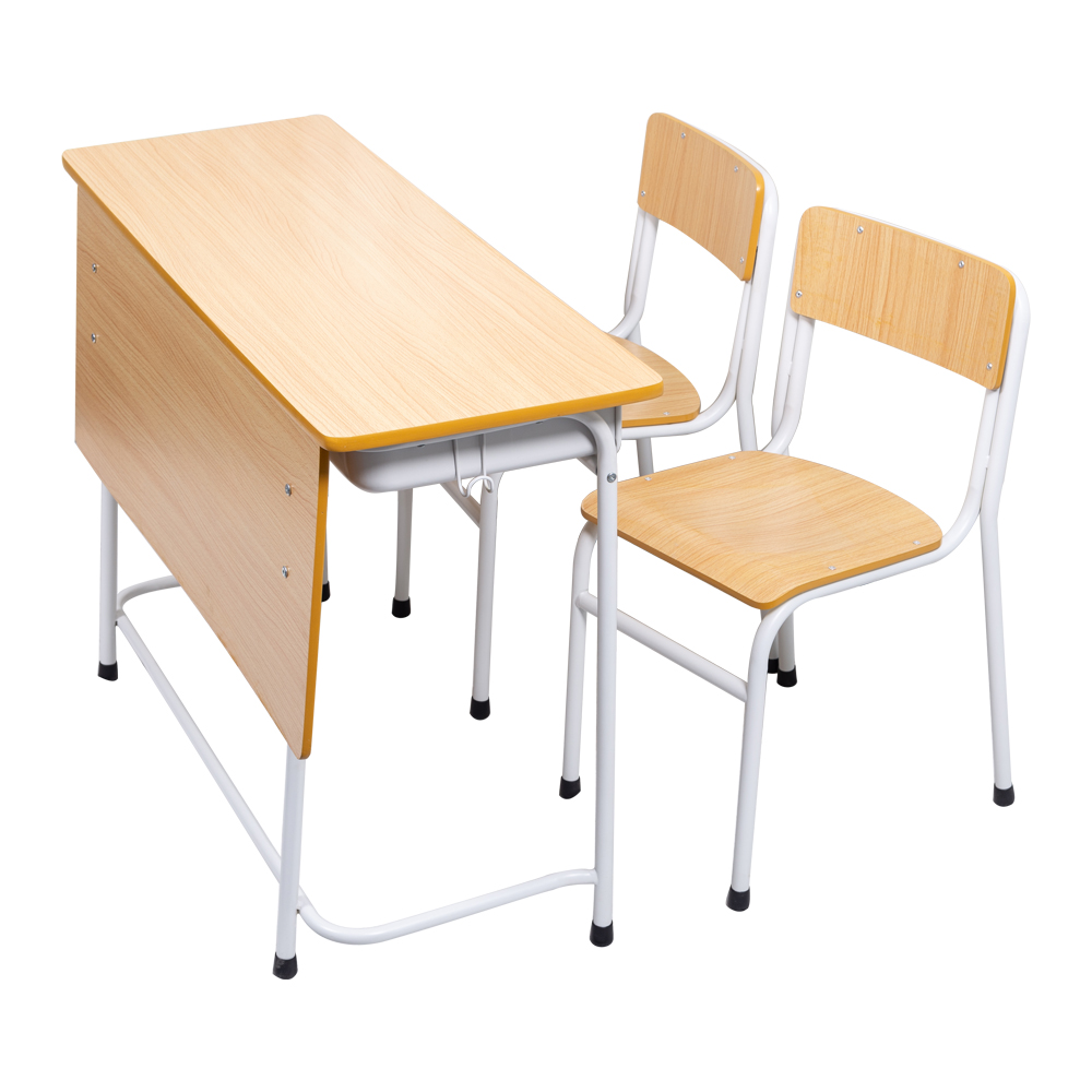 Wooden Classroom Furniture Double Table And Chair Set For Student