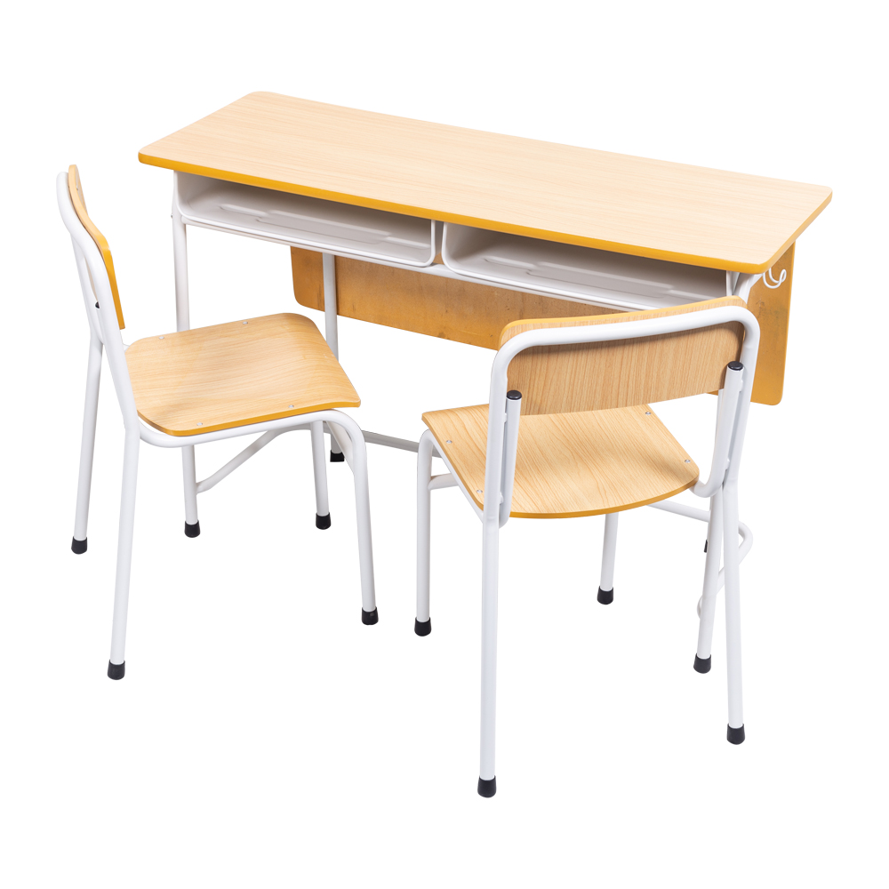 Wooden Classroom Furniture Double Table And Chair Set For Student