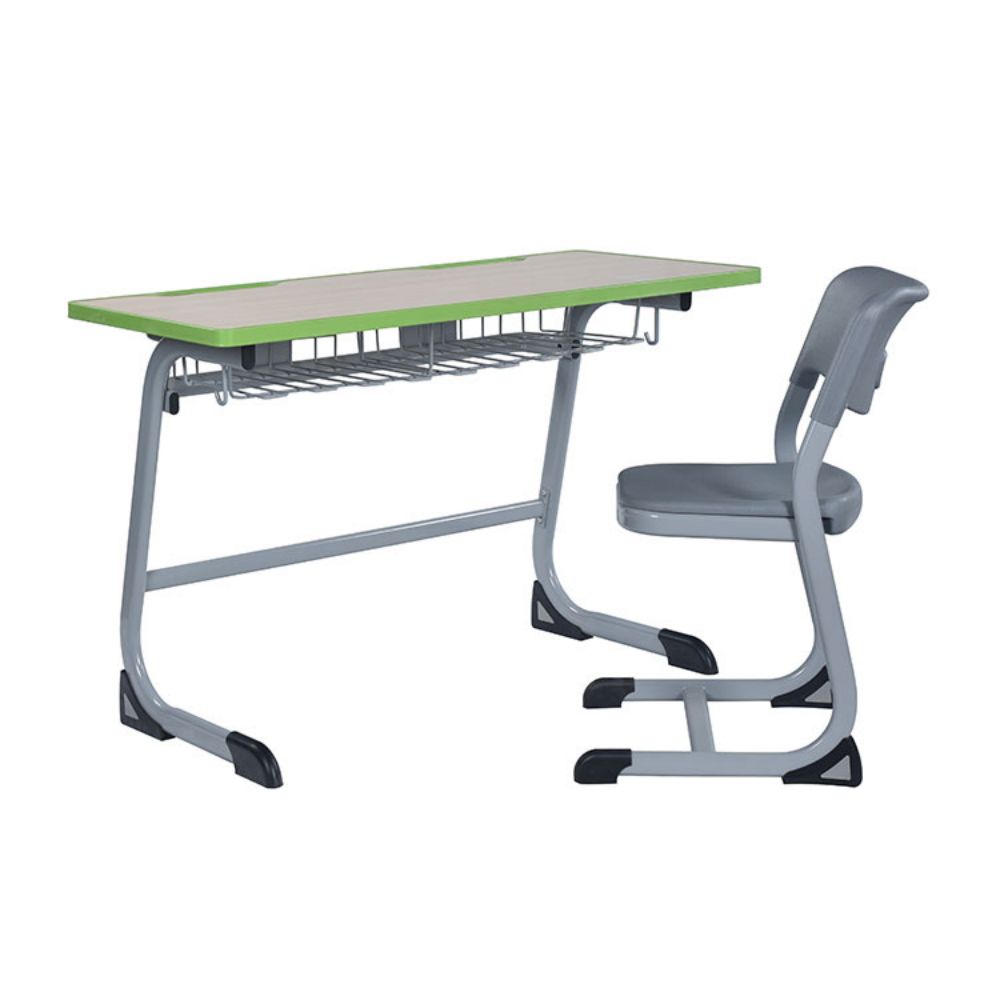 Wooden School Double Student Desk And Chair Set For Classroom