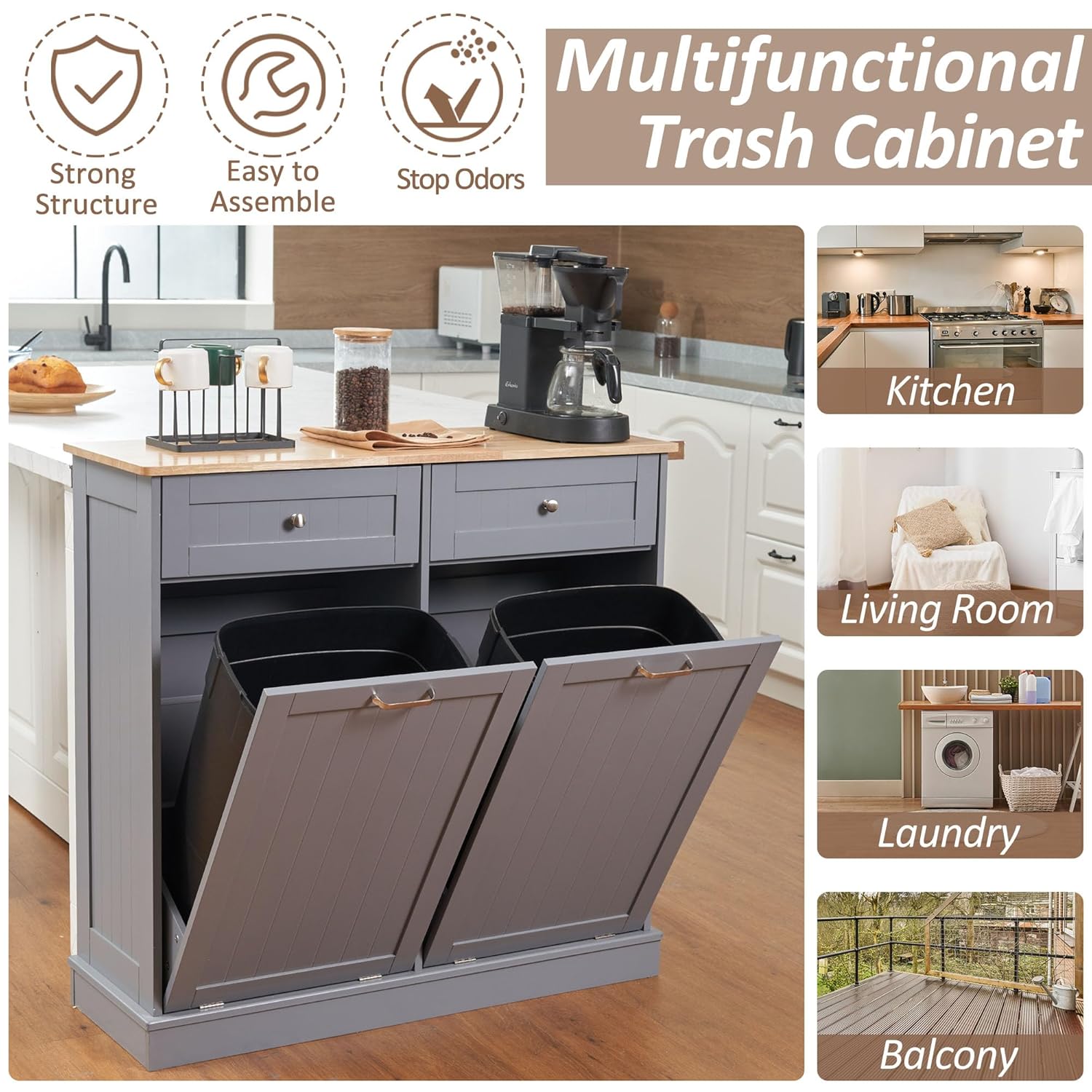 Multifunctional trash cabinet