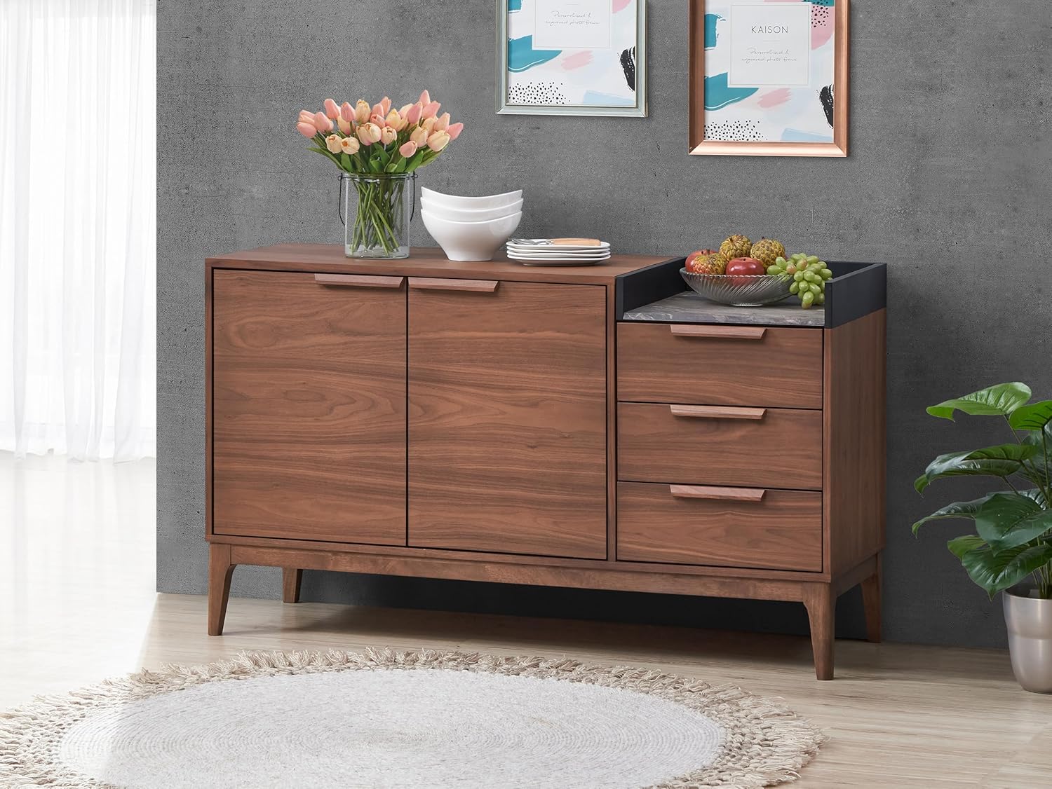 Modern MDF Sideboard Cabinet with Melamine Finish | Customizable Buffet Storage for Dining Room, Living Room & Office