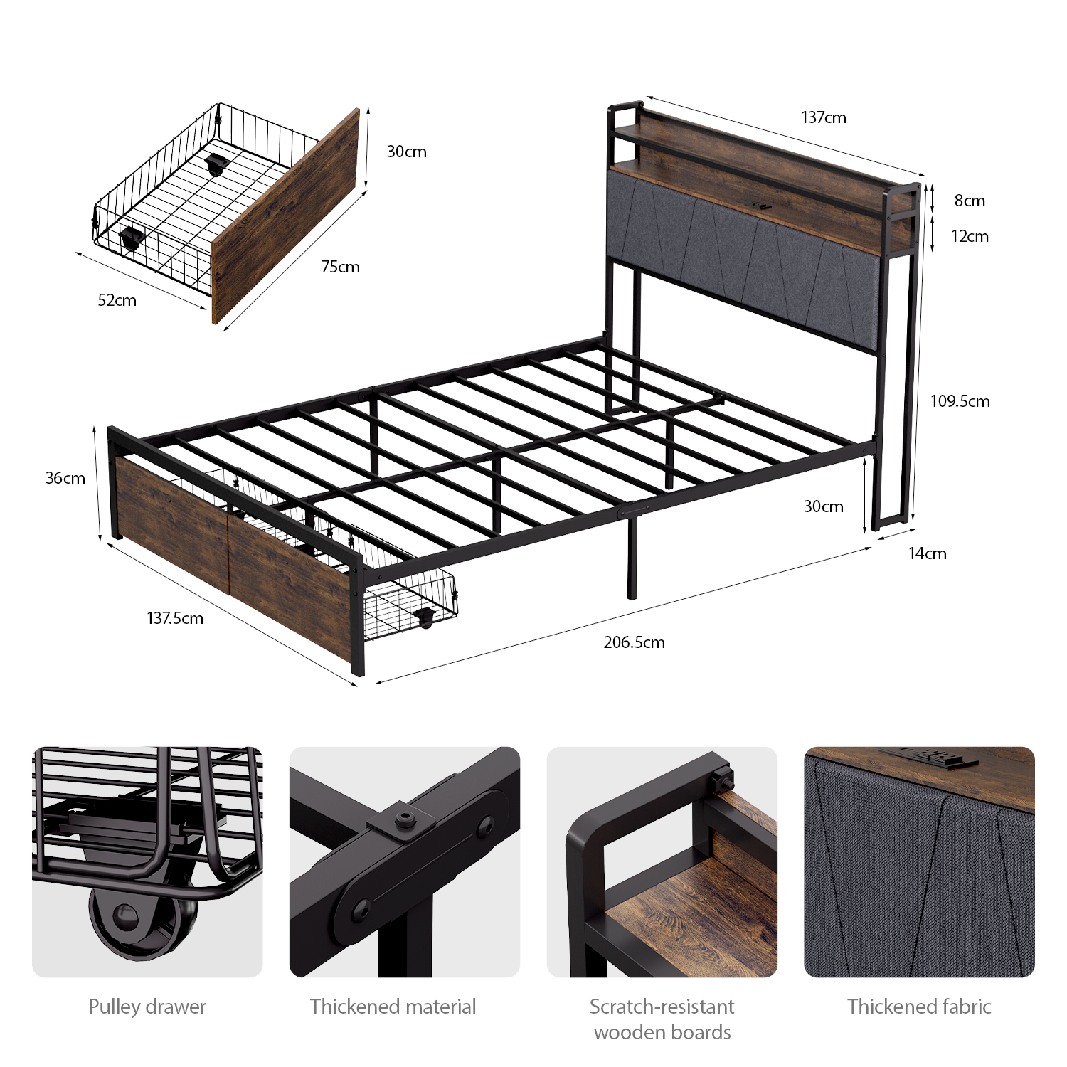 modern metal bed frame with LED