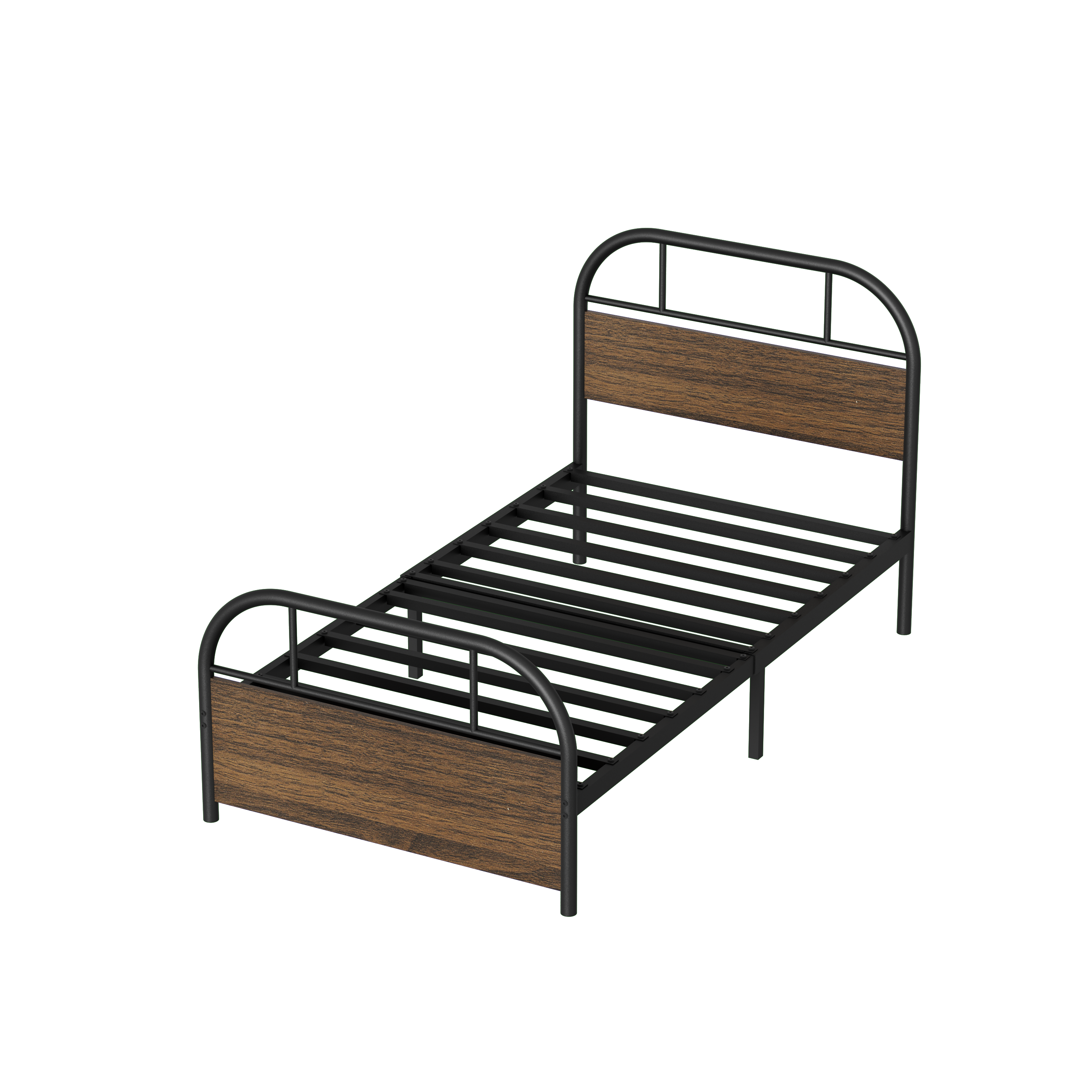 Modern Metal and Wood Single Bed Frame — Durable Steel Structure Bed for Hotels, Apartments, and Student Dormitories