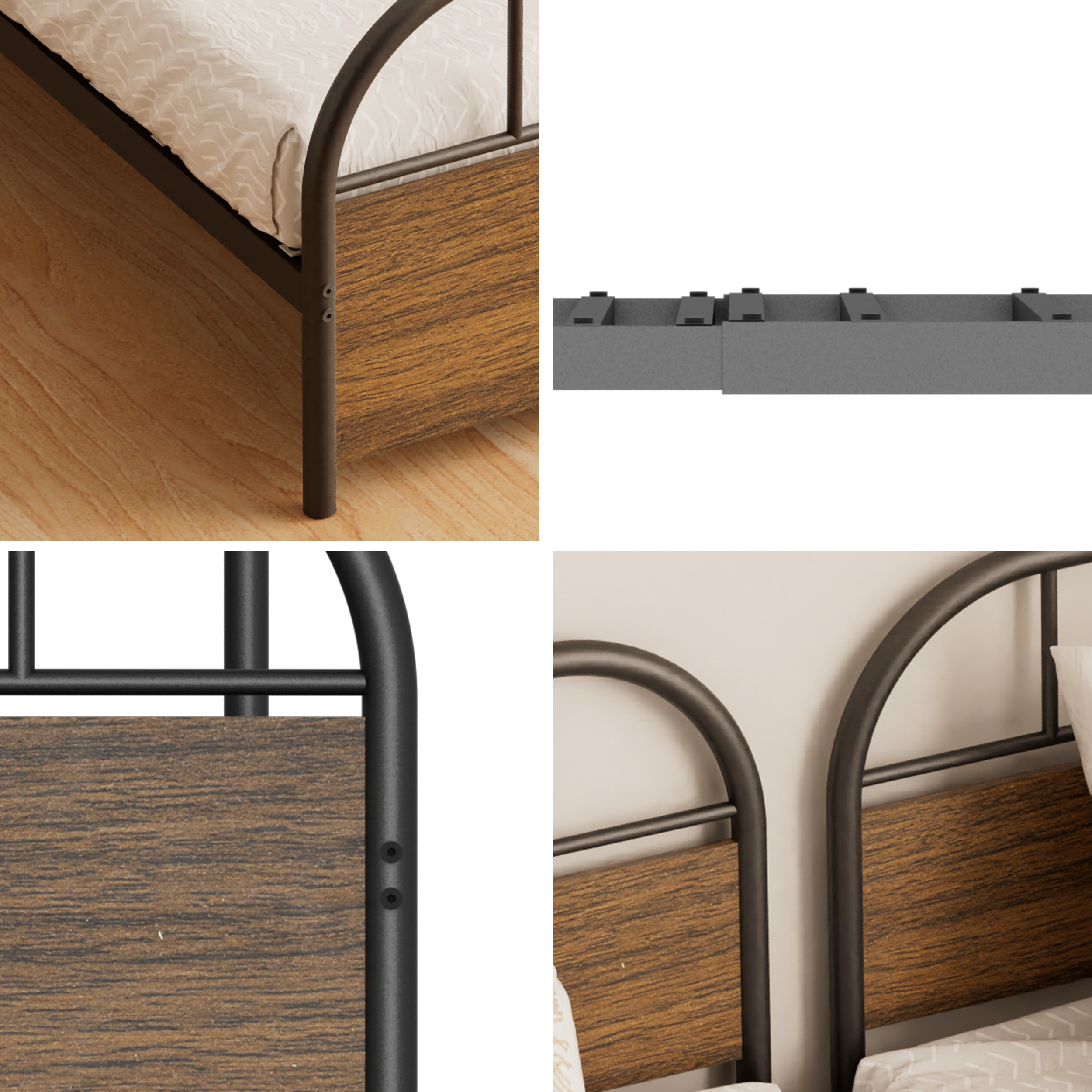 Modern Metal and Wood Single Bed Frame — Durable Steel Structure Bed for Hotels, Apartments, and Student Dormitories