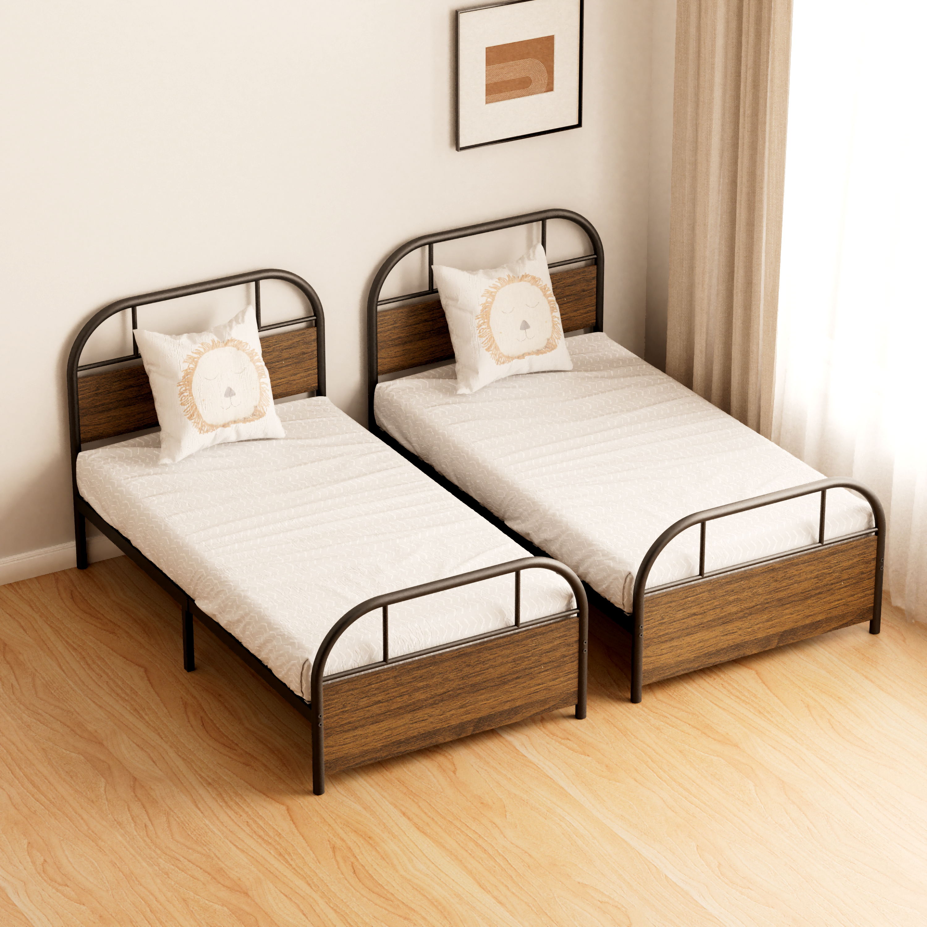 metal bed frame with wood headboard