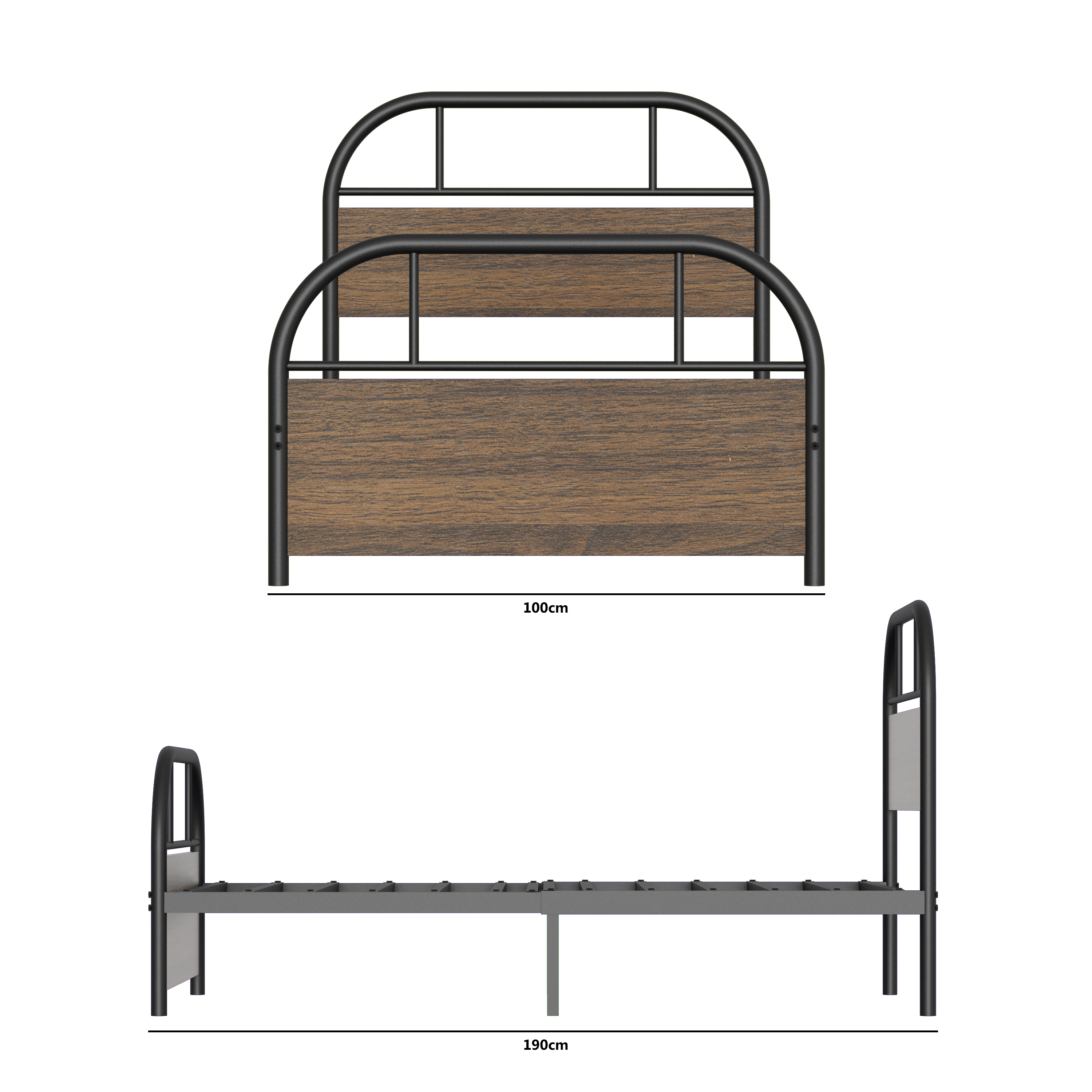 Modern Metal and Wood Single Bed Frame — Durable Steel Structure Bed for Hotels, Apartments, and Student Dormitories