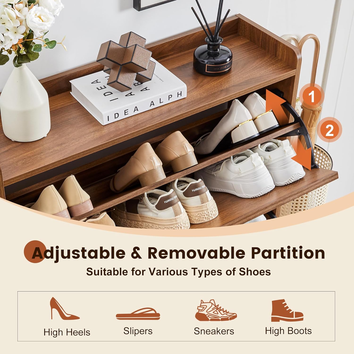 Функціональне сховище для взуття у передпокої з преміальною дерев'яною естетикою — розроблено для глобальних меблевих програм B2B