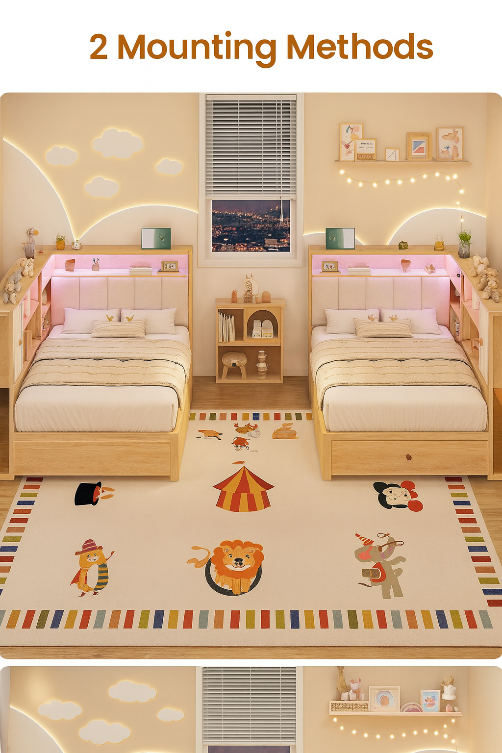 L Shaped Storage Bed Frame with LED Shelves and Rolling Drawer – Heavy Duty Steel Wood Hybrid Platform Bed for OEM ODM Bulk Orders