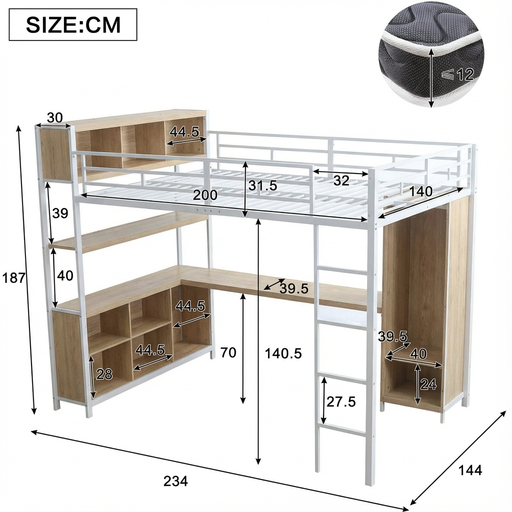 Steel Frame Loft Bed with Corner Desk and Modular Storage Shelves Engineered for Wholesale Distributors and Furniture Importers