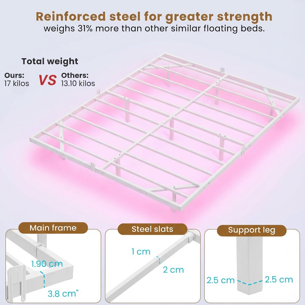 white floating bed frame
