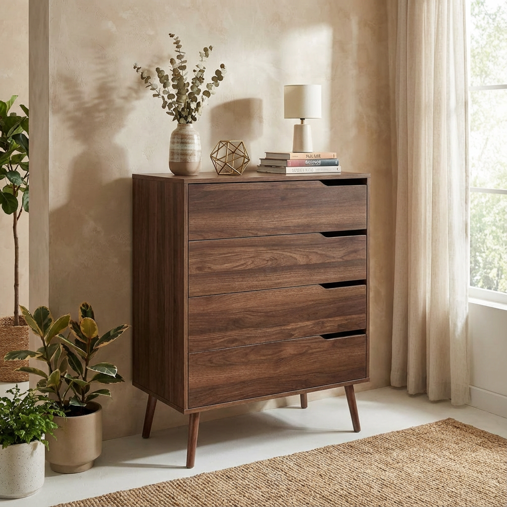 Modern Wood Storage Cabinet with Drawers
