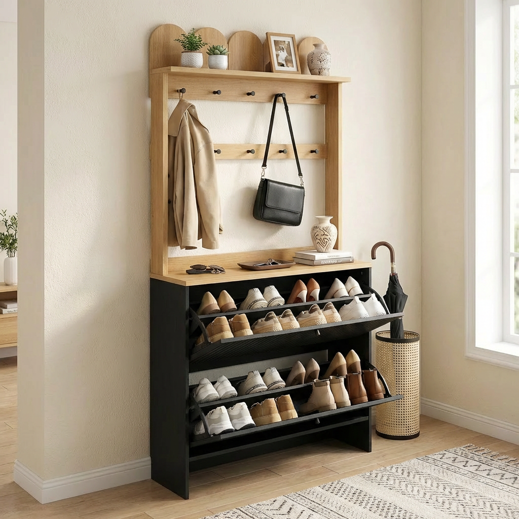دليل خزانة الأحذية: خزانة تخزين أحذية بأبواب للتخزين عند المدخل